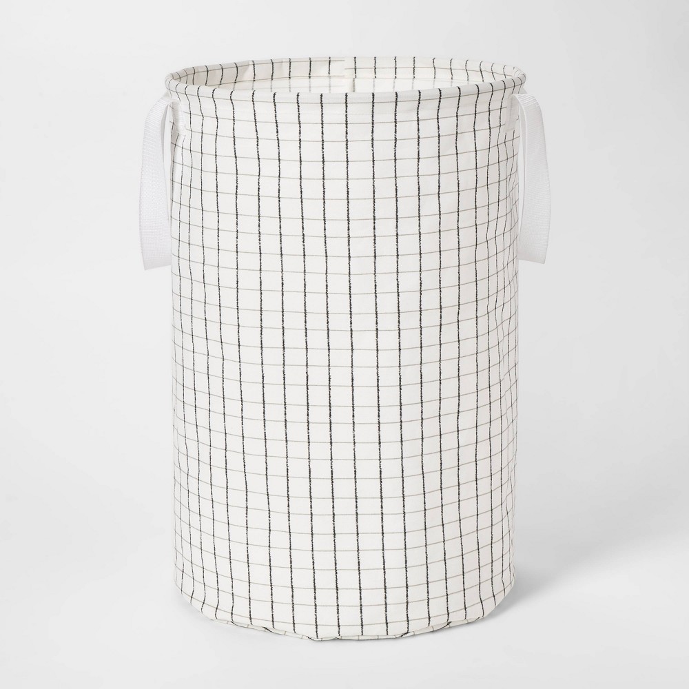 Soft Sided Scrunchable Round Laundry Hamper Grid Pattern White - Room Essentials