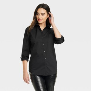 Women's Slim Fit Boyfriend Tailored Long Sleeve Button-Down Shirt - A New Day™ - 1 of 3