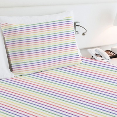 California King Rainbow Stripe Cotton Microfiber Sheet Set