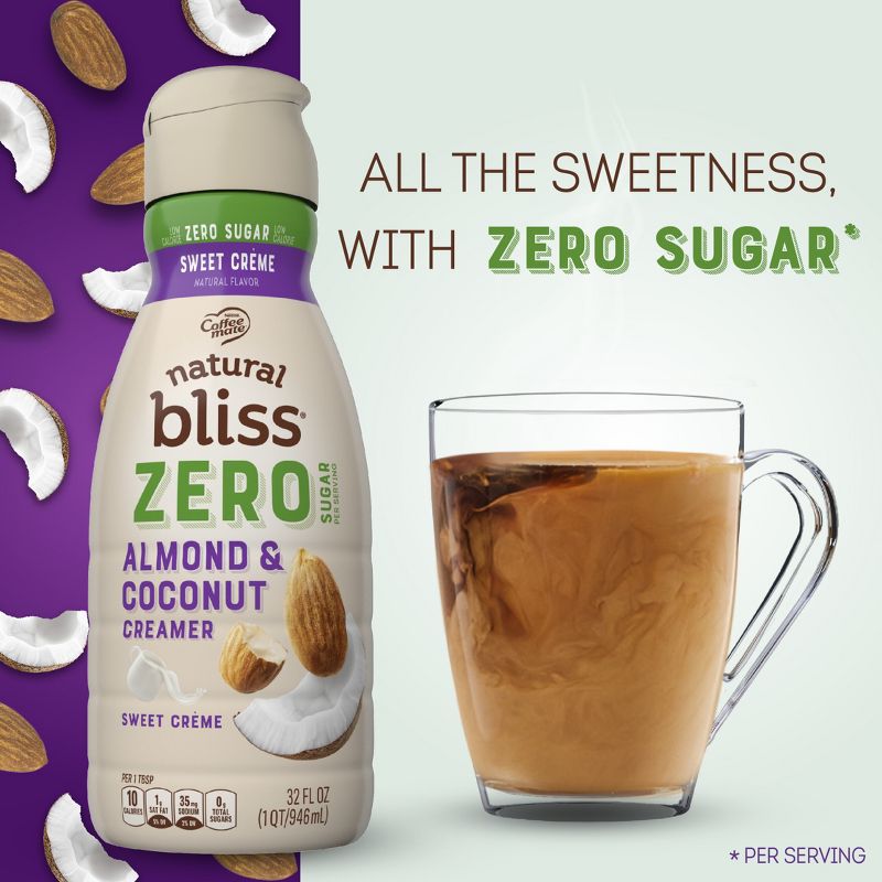 Coffee mate Natural Bliss Zero Sugar Almond &#38; Coconut Milk Sweet Creme Coffee Creamer - 32oz, 2 of 11