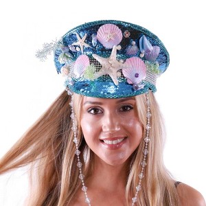 KBW Mermaid Shell Bedazzled Sequin Festival Sailor Costume Hat - 1 of 3