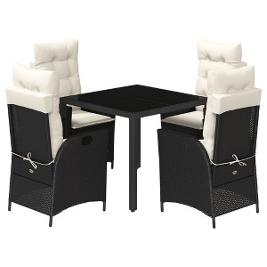 vidaXL - 5 Piece Patio Dining Set w/Cushions - Black Poly Rattan - Adjustable Reclining Chairs - Tempered Glass Tabletop - 1 of 4