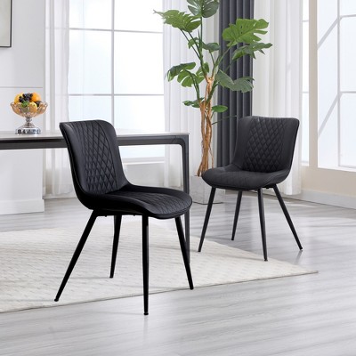 Dexmalle Set of 2 Modern Faux Leather Side Dining Chair,Black