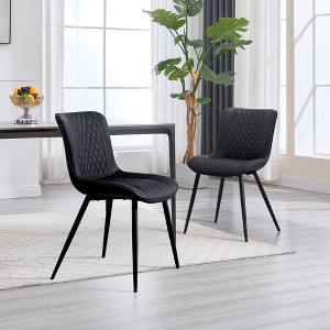 Dexmalle Set of 2 Modern Faux Leather Side Dining Chair,Black - 1 of 4