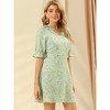 INSPIRE CHIC Women's Frilly V Neck Short Raglan Sleeves Floral Dress - 2 of 4