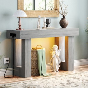 Besiost Farmhouse Console Table with Power Outlets, Wood Narrow Entryway Table - 1 of 4
