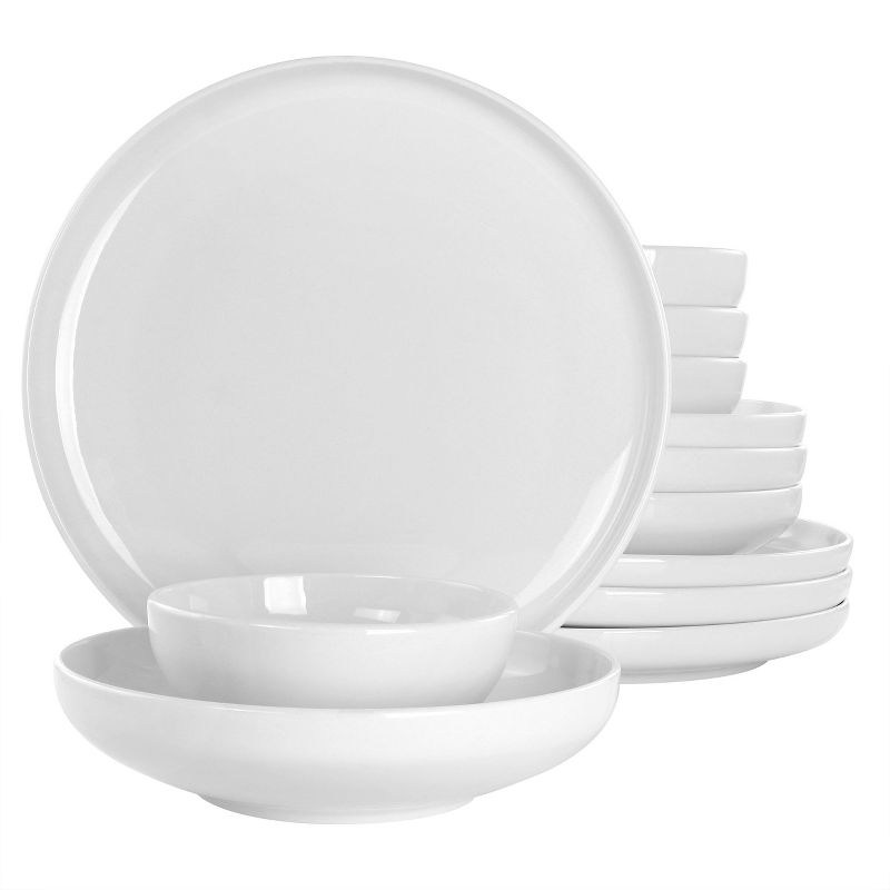 Gibson Home Oslo Peak 12 Piece Fine Ceramic Dinnerware Set in Bright White, 1 of 10