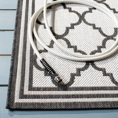 Light Grey and Charcoal Square Synthetic Indoor/Outdoor Rug