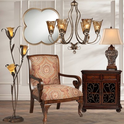 Amber Glass Bronze 6-Light Bell Chandelier