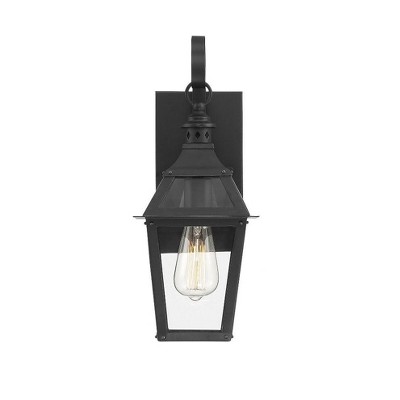 Black Metal Outdoor Wall Lantern Sconce with Clear Glass