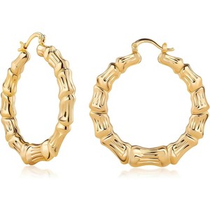 18K Gold Plated Bamboo Hoop Earrings for Women, 40mm Statement Size - 1 of 4