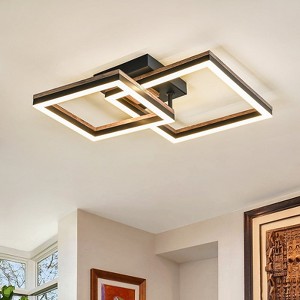 LLHZSY 2-Light Farmhouse Integrated LED Rectangle Wood Flush Mount Ceiling Light - W13.4" - 1 of 4