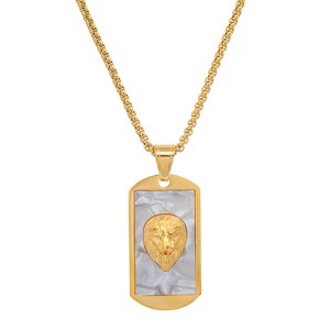 Steeltime 24" Men's stainless steel and stone dog tag lion head pendant. Color Option: Silver, Gold - 1 of 4