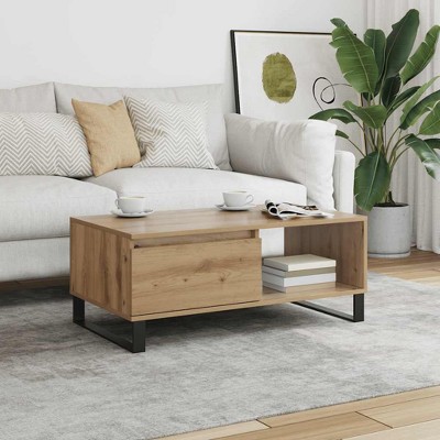 Clihome Industrial Oak Coffee Table with 2 Storage Compartments & Matte Finish，Design for Modern Living Room Organization