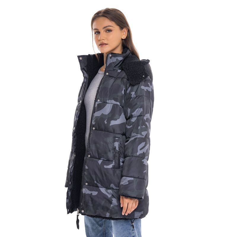 Women's Winter Puffer Jacket Coat Reversible to Soft Faux Fur - S.E.B. By SEBBY, 4 of 8