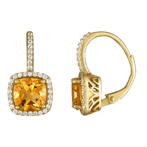 Designs by Gioelli 14K Gold Over Sterling Silver Gemstone And Diamond Leverback Earrings - 1 of 2