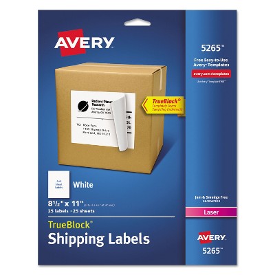Avery Full-Sheet Labels with TrueBlock Technology Laser 8 1/2 x 11 White 25/Pack 5265
