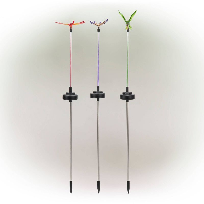 3pc Butterfly, Hummingbird, and Dragonfly Solar Fiber LED Pathway Garden Stakes - Alpine Corporation, 4 of 12