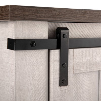 Saw Cut Off White Rustic Sliding Barn-Door TV Stand