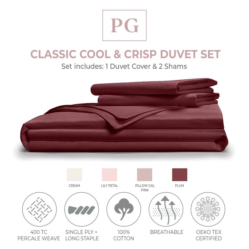 Pillow Gal Classic Cool & Crisp 100% Cotton Percale Duvet Cover Set, 2 of 5