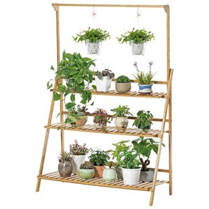3 Tier Heavy Duty Bamboo Plant Stand Foldable Corner Planter Indoor Flower Pots Display Rack for Outdoor Garden Balcony & Patio - 1 of 4