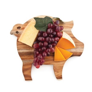 Twine Rustic Farmhouse Pig Acacia Wood Cheese Board, Natural Wood, 11" by 9.8", Cute Gourmet Gift - 1 of 4