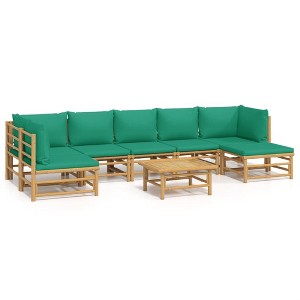 vidaXL Garden Lounge Set Natural Bamboo, Green Cushions - 1 of 4