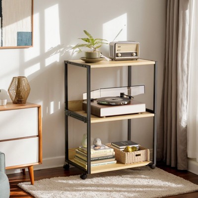 Karl Home 3-Tier Printer Stand P2 Particleboard Oak Color Combo A+B 15.7x12x25.6 Inches