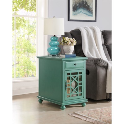 Antique Teal Parisian-Inspired Chairside Table with Power