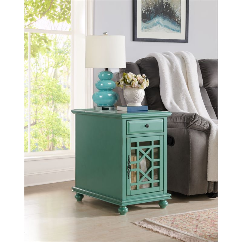 Elegant Chairside Table with Power Antique Teal Green - Martin Svensson Home, 2 of 11