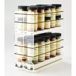 Vertical Spice 2 Tier Dual Drawer Full Extension Spice Rack Organizer with Elastic Flex Sides for 20 Standard Spice Jars or 40 Half Size Jars, Cream