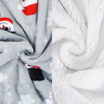 Catalonia Christmas Grey Sherpa Fleece Reversible Throw Blanket 50x60 Inch