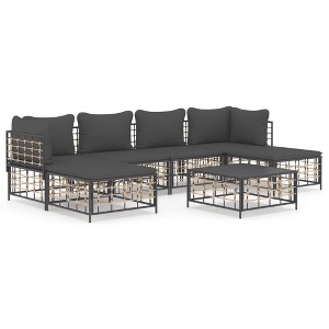 vidaXL Anthracite Poly Rattan 7 Piece Patio Lounge Set with Cushions - Versatile Modular Design, Weather-Resistant, Comfort-Enhanced - 1 of 4