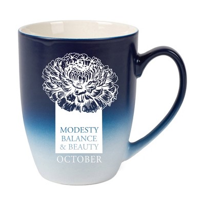 Elanze Designs Modesty Balance And Beauty Two Toned Ombre Matte Navy Blue and White 12 ounce Ceramic Stoneware Coffee Cup Mug