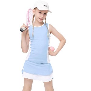 Girls Tennis Dress Golf 2 Piece Outfit Sleeveless Ruffle Skirts with Built-in Shorts Pockets School Sports Activewear - 1 of 4