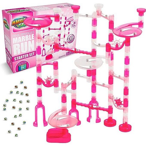 Marble Genius Marble Run Starter Set STEM Toy for Kids Ages 4-12 - 130  Complete Pieces (80 Translucent Marbulous Pieces and 50 Glass Marbles) ,  Pink