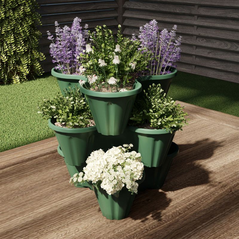 Pure Garden 3-Tier Stacking Planters - Space Saving Flowerpots for Indoor/Outdoor Vertical Herb & Vegetable Garden, 1 of 8