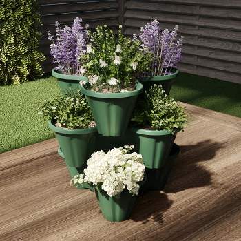 Pure Garden 3-Tier Stacking Planters - Space Saving Flowerpots for Indoor/Outdoor Vertical Herb & Vegetable Garden