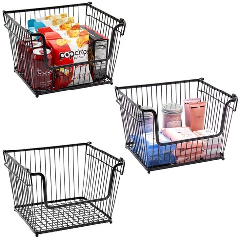 Sorbus 3 Pack Farmhouse Scoop Wire Baskets With Handles - Stackable ...