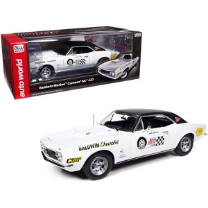 1967 Chevrolet Camaro SS Baldwin Motion Joel Rosen White w/Black Vinyl Top and Graphics 1/18 Diecast Model Car by Auto World - 1 of 4