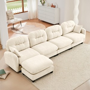DOMETOUR Modular Sectional L Shaped Couch With Ottoman,Soft Chenille Fabric,Ergonomic Design,Tufted Cushion Backrest Design for Living Rooms - 1 of 4