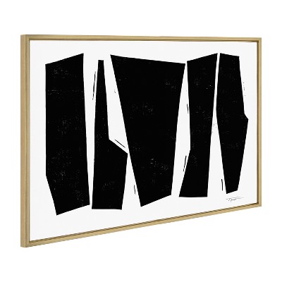 Colliding Shapes Black and White Abstract Canvas Art with Gold Frame