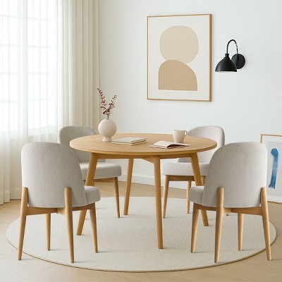 Upholstered Linen Dining Chairs with Solid Wood Legs, Modern Armless Fabric Chairs for Dining Room or Kitchen Table-Maison Boucle