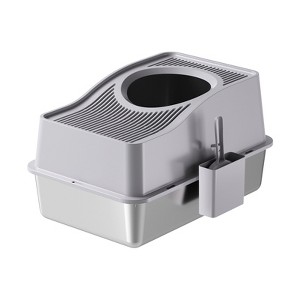 Stainless Steel Fully Enclosed Cat Litter Box With Hollow Lid And Heightened Lid To Prevent Splashing And Carry-Out, Top-Entry Deodorizing Cat Toilet - 1 of 1