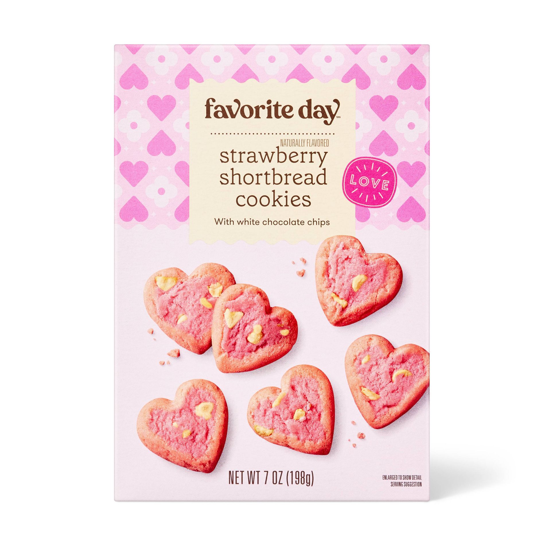 Valentine's Heart Shaped Strawberry Shortbread Cookies with White Chocolate Chips - 7oz - Favorite Day™