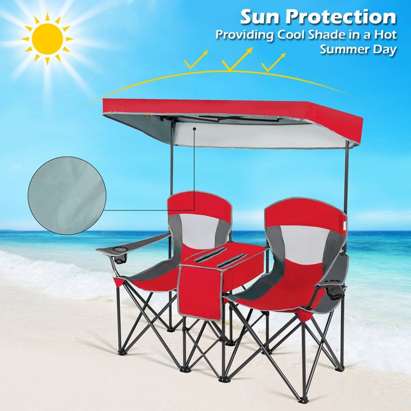 Costway Portable Folding Camping Canopy Chairs w/ Cup Holder Cooler Outdoor Red\Blue\Turquoise, 4 of 11
