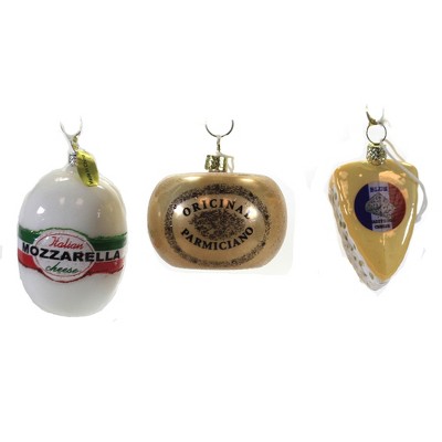 Holiday Ornament 3.25" Set Of 3 Different Cheese Blue Parmiciano Mozzarella  -  Tree Ornaments