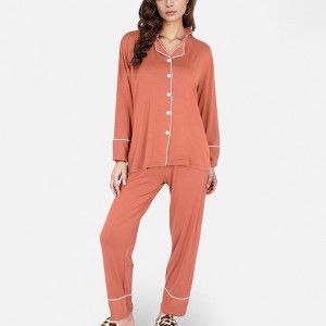 Anna-Kaci Lounge Women's Long Sleeve Button Front Pajama Set with Contrast Piping Trim - 1 of 4
