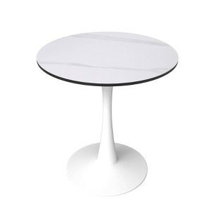 LeisureMod Bristol 27" Round Dining Table - Sintered Stone Top Accent Cafe Table & Sturdy Steel White Pedestal Base for Kitchen and Small Spaces - 1 of 4