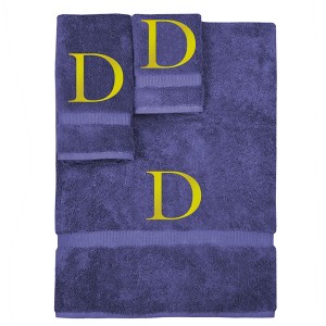 BC BARE COTTON Monogrammed Towel Set, Personalized Gift, Set of 3 - Navy - Gold Block - 1 of 4